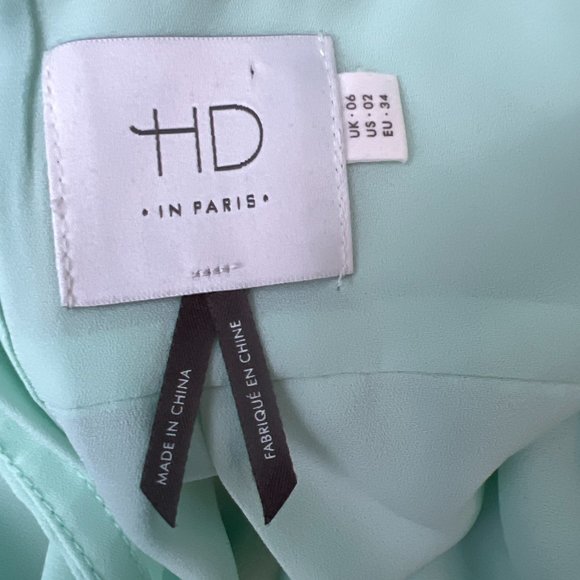 HD In Paris Sheer Sleeve Ruffle Collar Back Button Blouse Top Mint Green Size 2 - Picture 10 of 12
